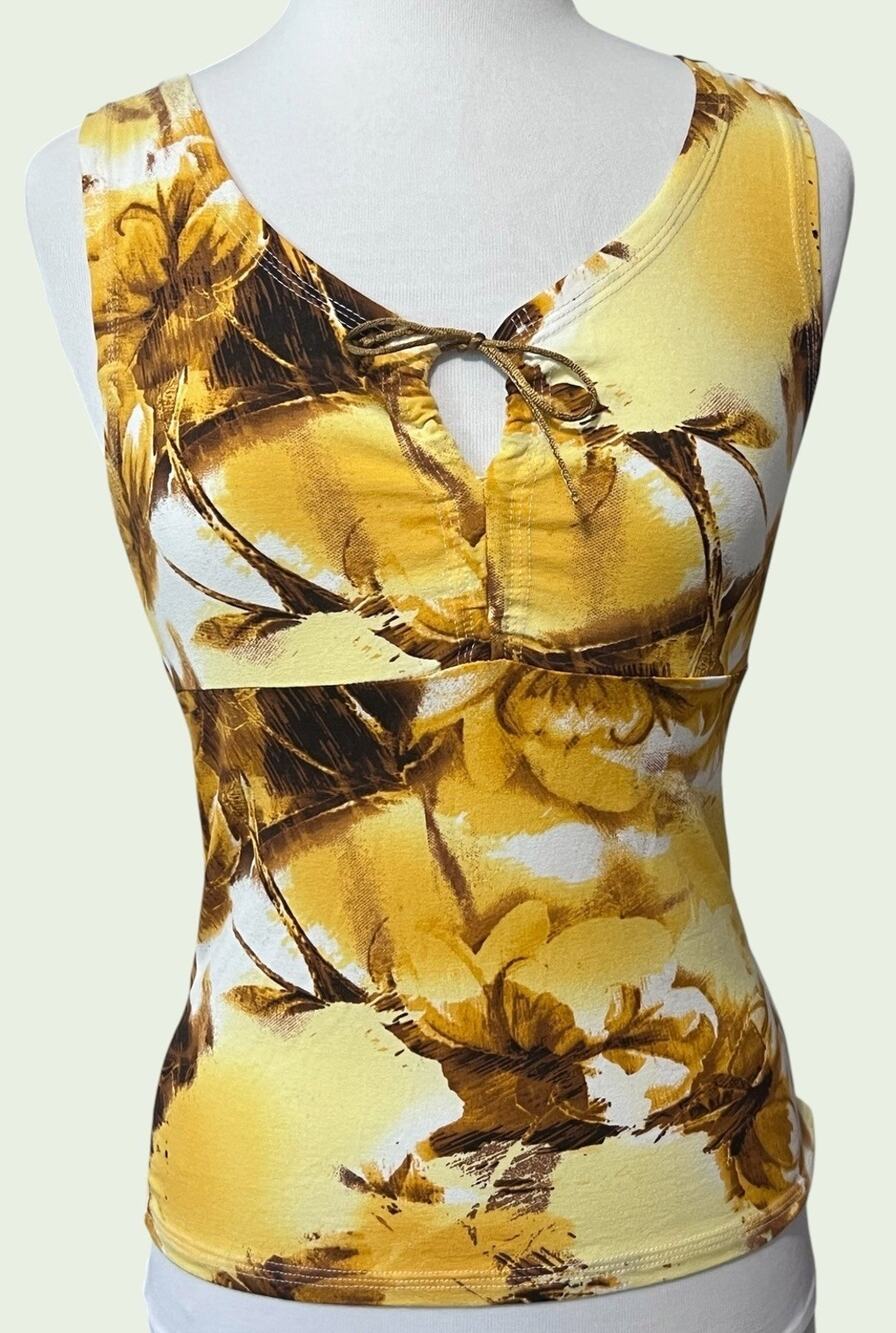 Vintage Island Girl Yellow Brown Tropical Palms Top 90s Y2K Tank